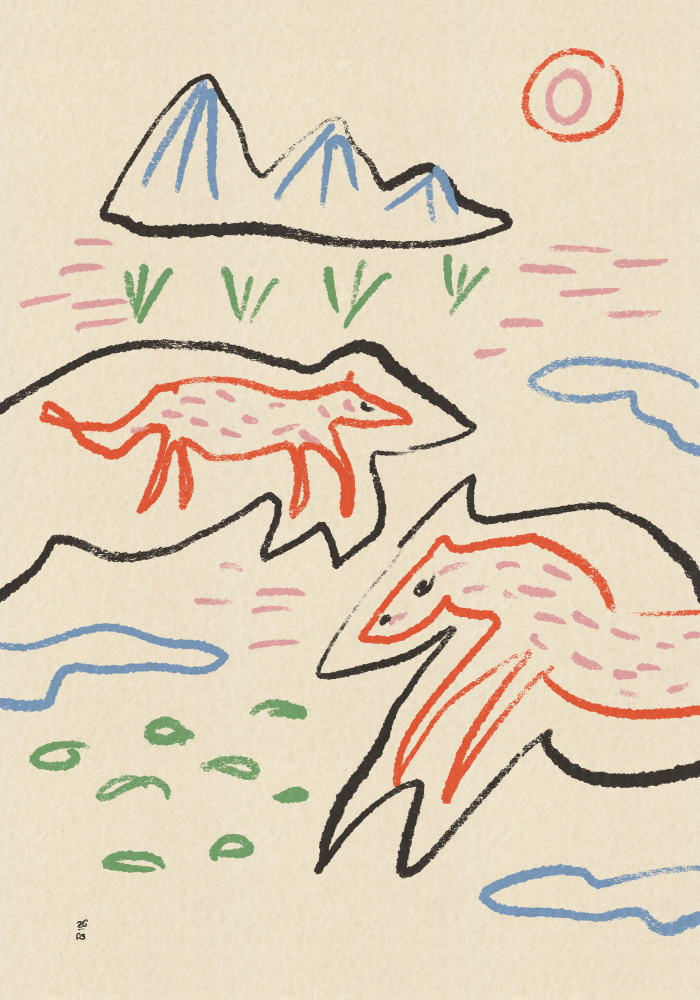 Whimsical Foxes Mountain Landscape by Raipa Studio — canvas wall art