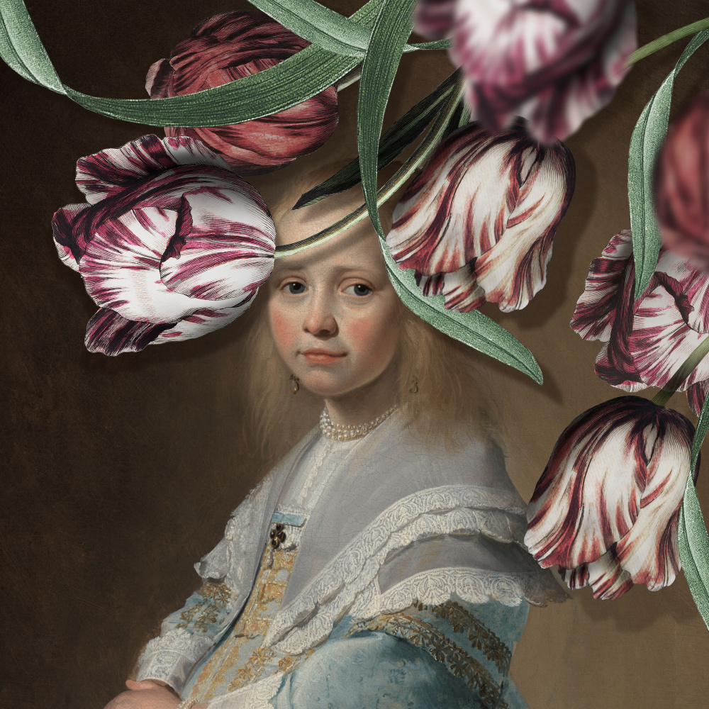 Elegant Girl With Tulips by Marja van den Hurk — canvas wall art