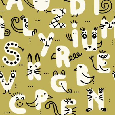 Schooling Living Alphabet Khaki seamless pattern