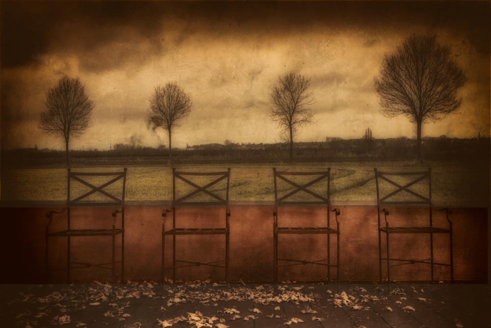 Rustic Chairs Cloudy Day by Harry Verschelden — canvas wall art