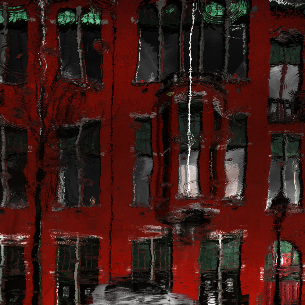red house reflections by Gilbert Claes — canvas wall art