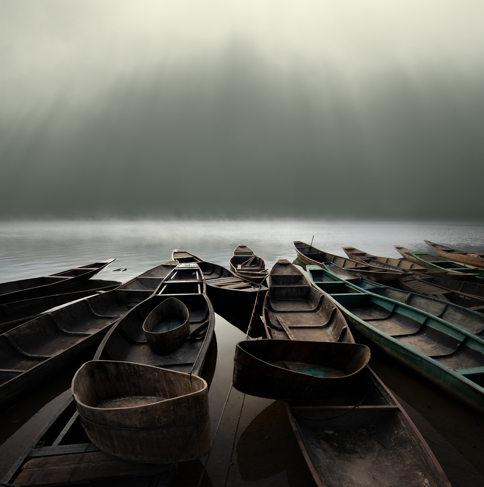 Misty Morning Boats by Shanyewuyu — canvas wall art