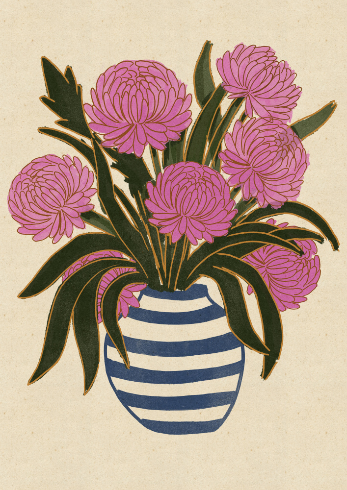 Pink Flowers Striped Vase by Nicholas — canvas wall art