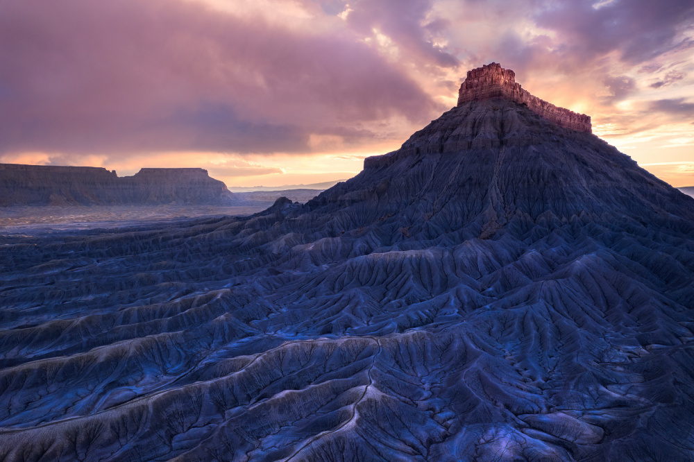 Blue Desert Twilight Butte by Chao Feng 天馬 — canvas wall art