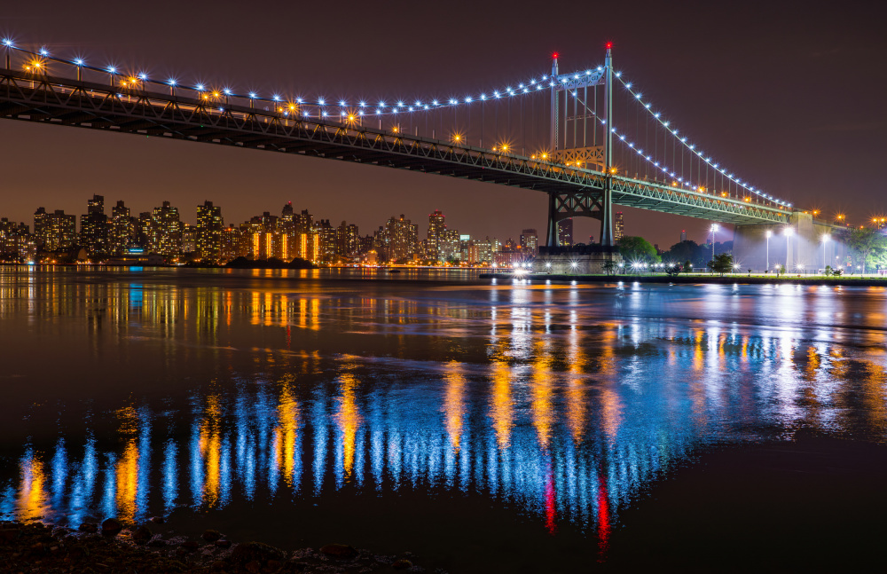 Night City Bridge Reflections by Milton Mpounas — canvas wall art