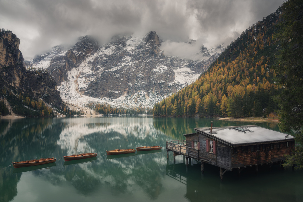 Alpine Lake Boathouse by Thomas de Franzoni — canvas wall art