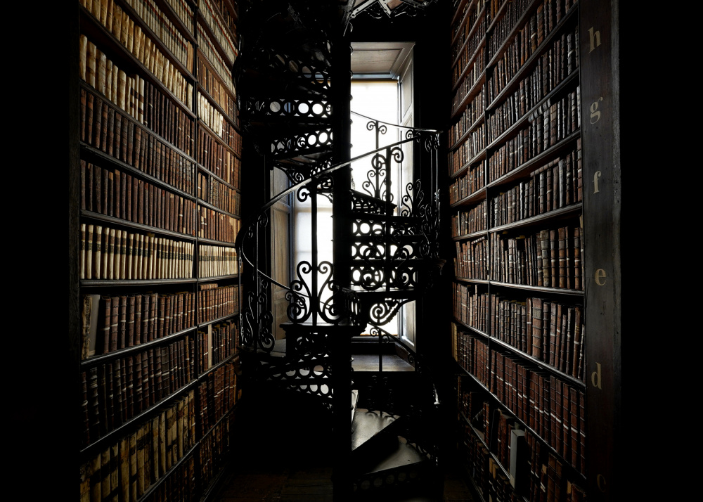 Grand Library Spiral Staircase by Jorge Pimenta — canvas wall art