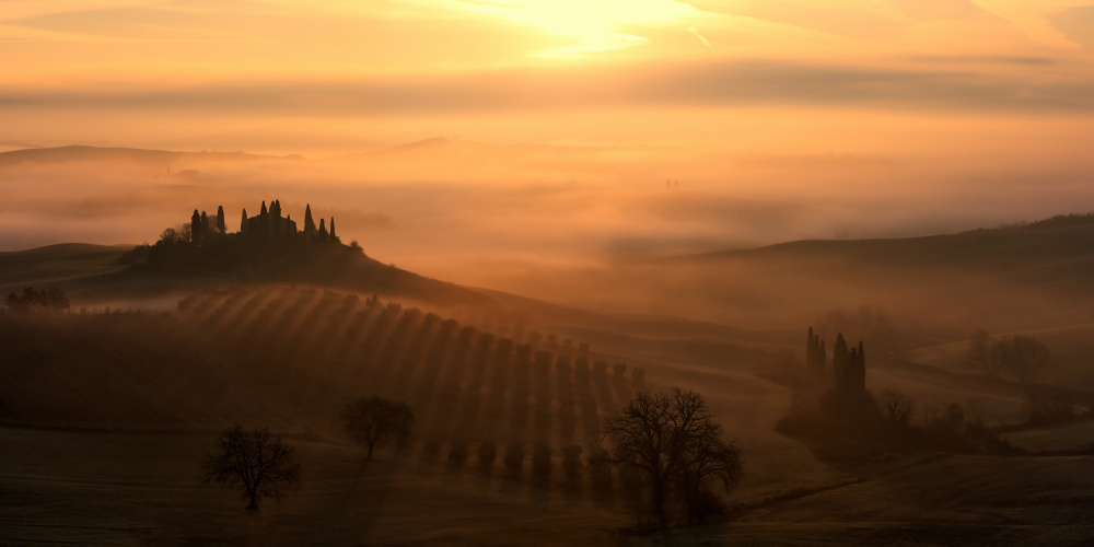 Misty Tuscan Sunrise by Fabrizio Massetti — canvas wall art