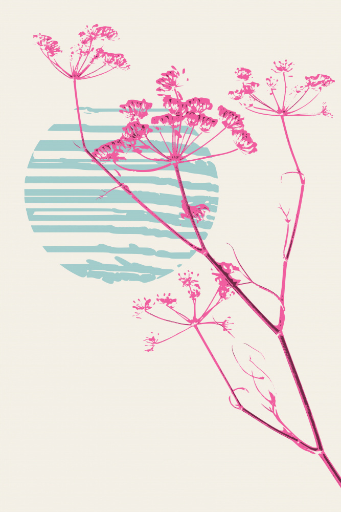 Pink Blooms Teal Sun by Annick — canvas wall art