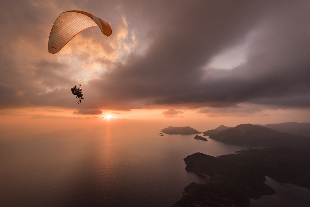 Sunset Paraglider Flight by Tristan Shu — canvas wall art