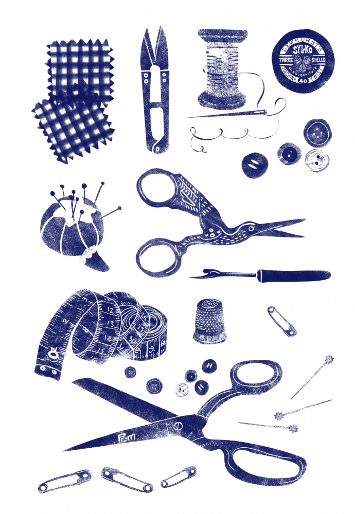 Vintage Sewing Tools by Charlotte Trudgett — canvas wall art