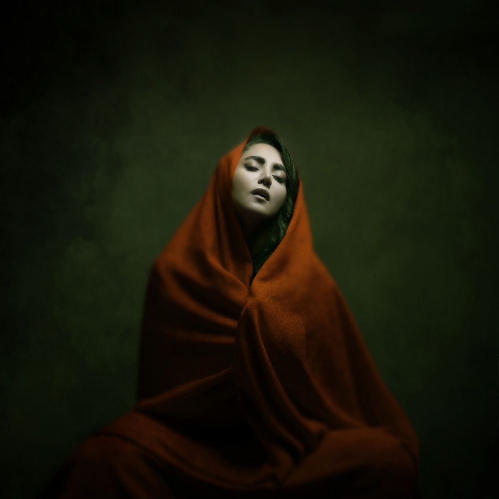 Serene Woman in Red by Moein Hasheminasab — canvas wall art