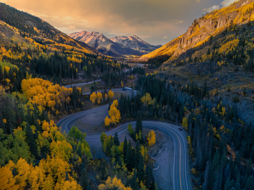 Winding Autumn Mountain Road by Mike He — canvas wall art