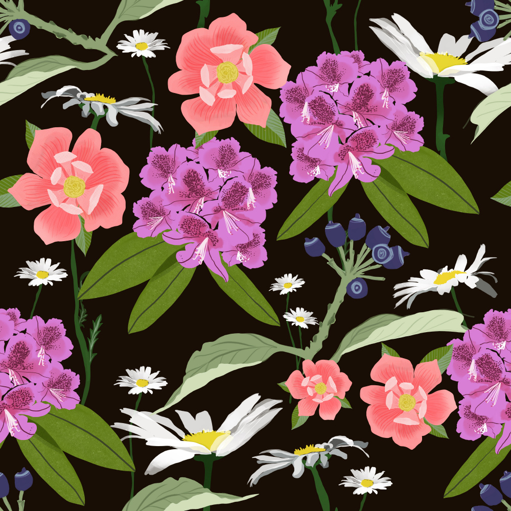 Vibrant Garden Floral Pattern by Charlotte Trudgett — canvas wall art