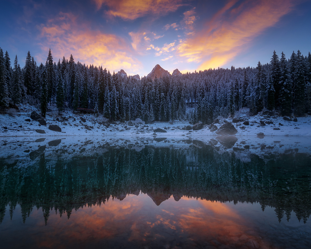 Winter Lake Sunset Reflection by Juan Pablo de Miguel — canvas wall art