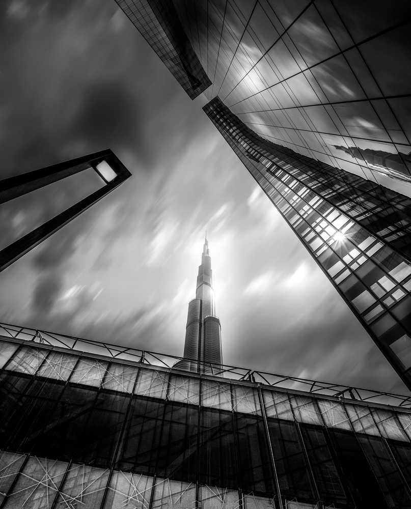 Dubai Skyscraper Perspective by Khalid Jamal — canvas wall art