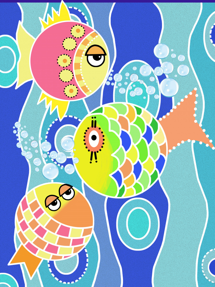 Three Whimsical Fish by Lynnda Rakos — canvas wall art
