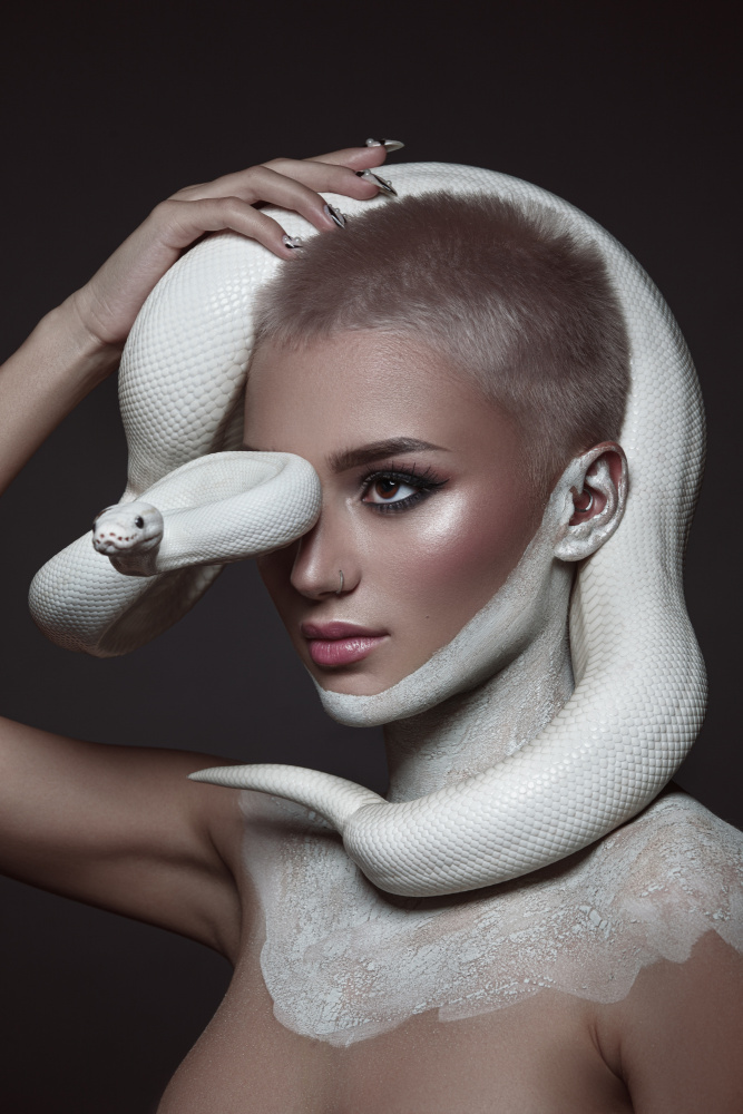 Elegant Snake Woman Portrait by Tatya Lushchyk — canvas wall art