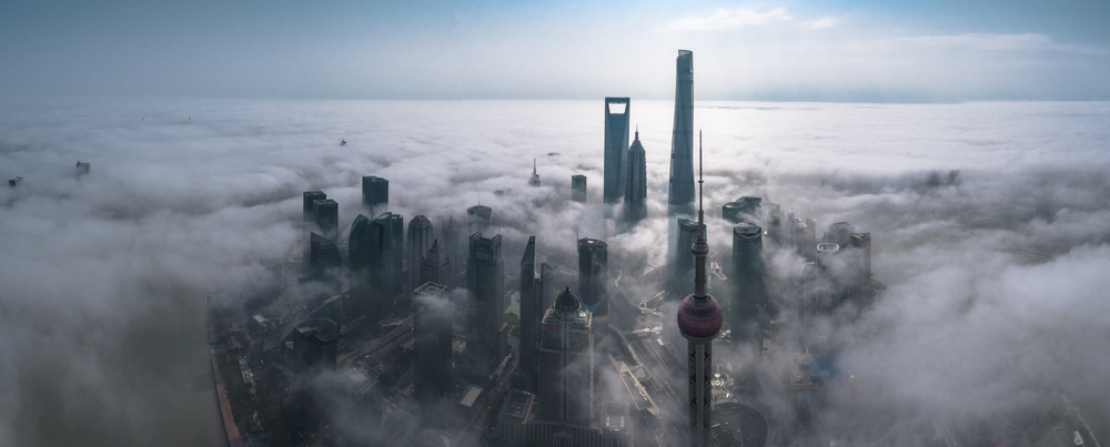 Shanghai City Above Clouds by Stan Huang — canvas wall art