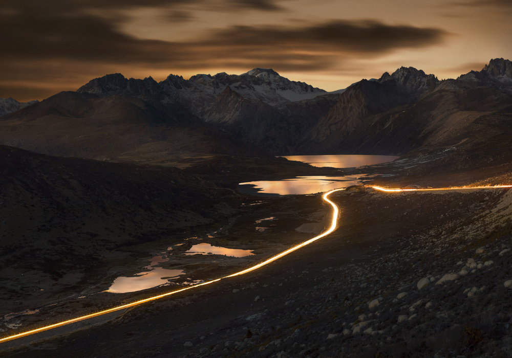 Twilight Mountain Light Trail by 吴子诚WuZiCheng — canvas wall art