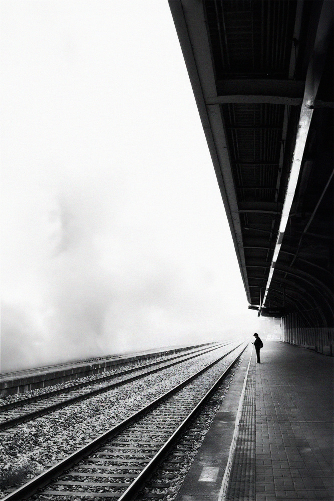 Foggy Railway Waiting by Parole Kim — canvas wall art