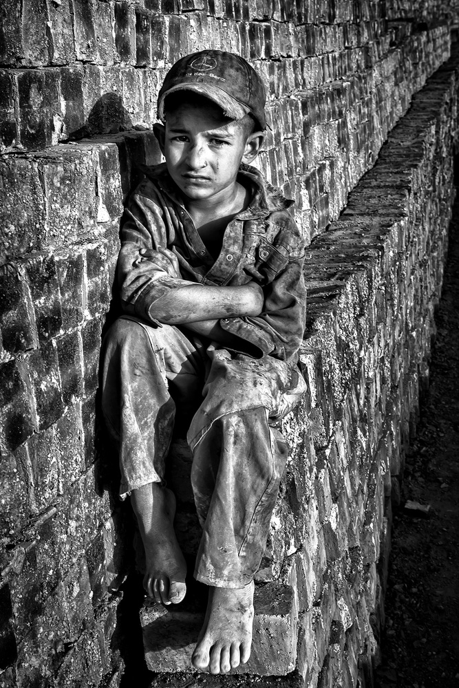 Barefoot Boy on Bricks by Mohammadreza Momeni — canvas wall art
