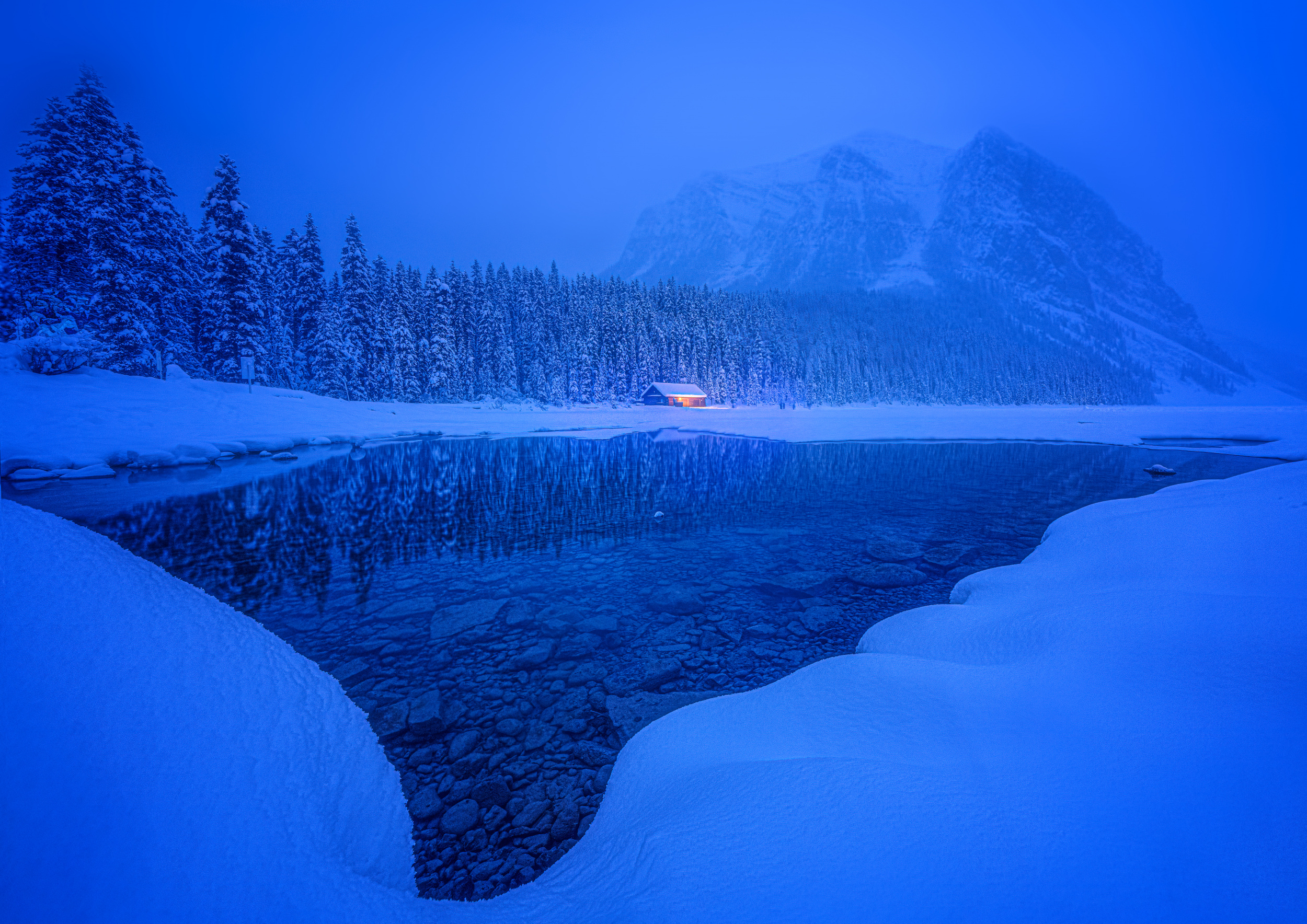 A lamp on a winter night