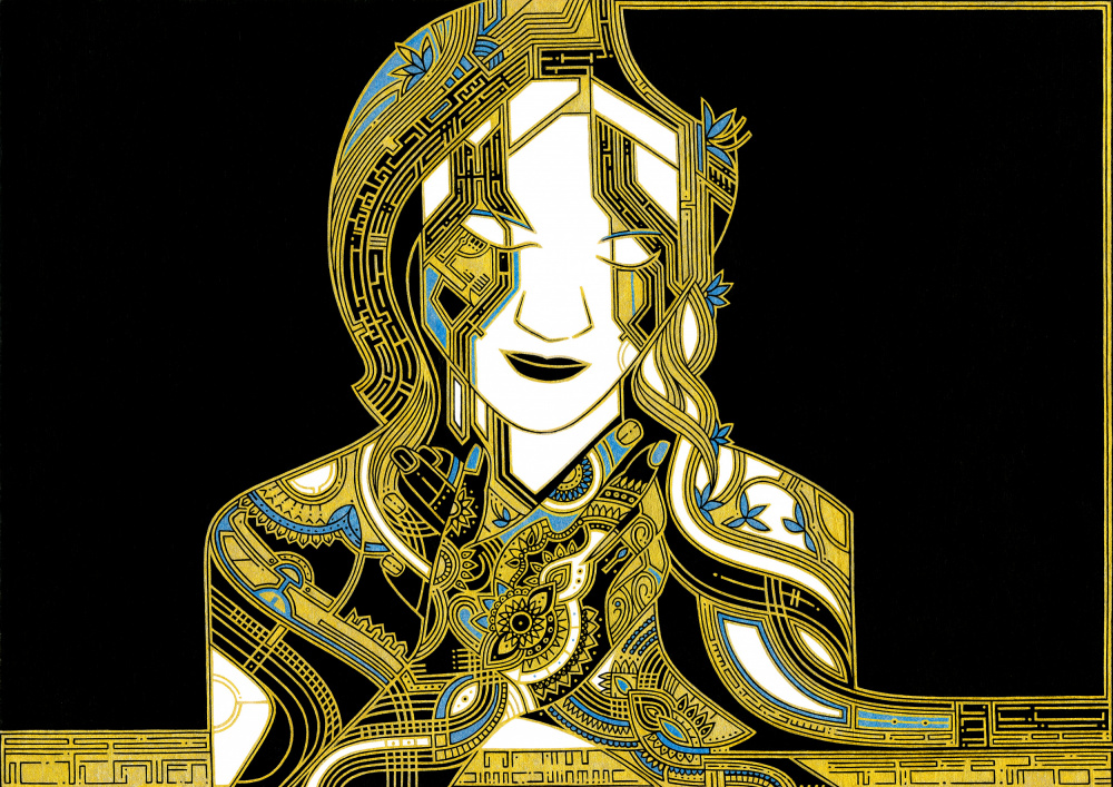 Golden Circuit Woman by Iona Gilburt — canvas wall art