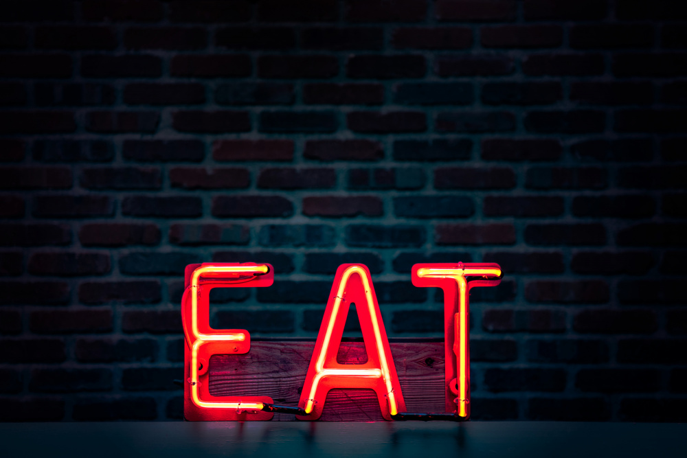 Red Neon Eat Sign by Tim Mossholder — canvas wall art