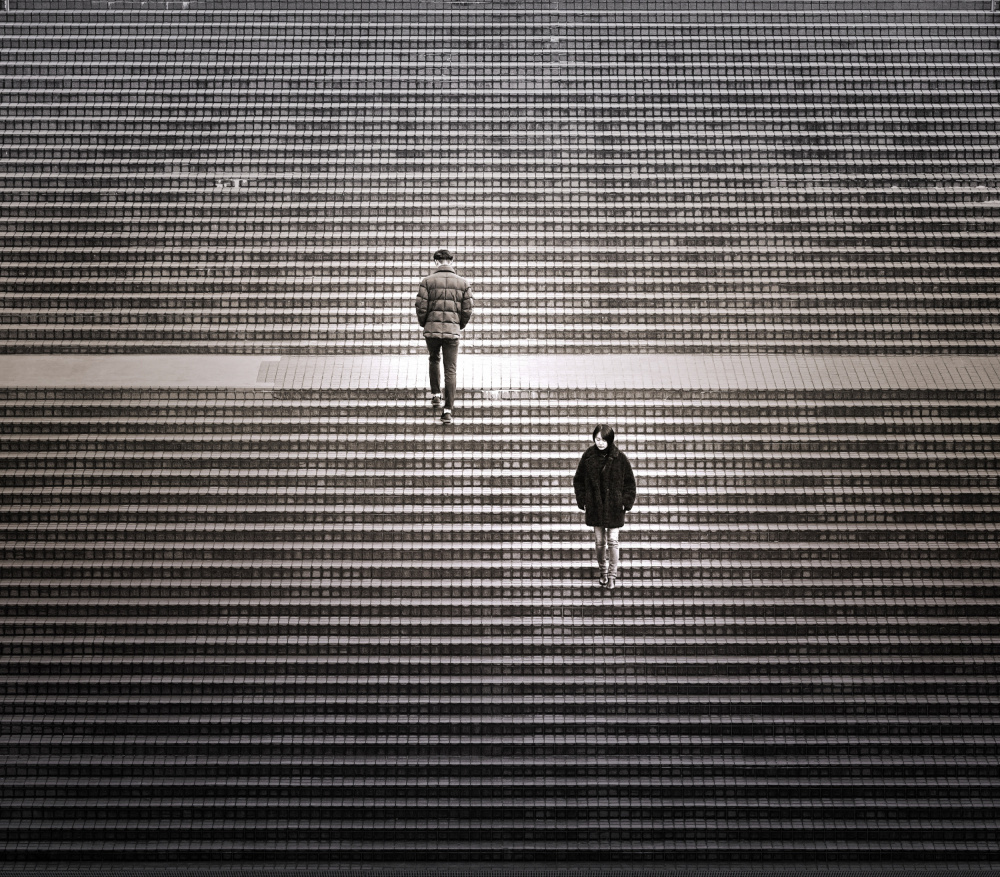 Two Figures Ascending Steps by moucorn — canvas wall art