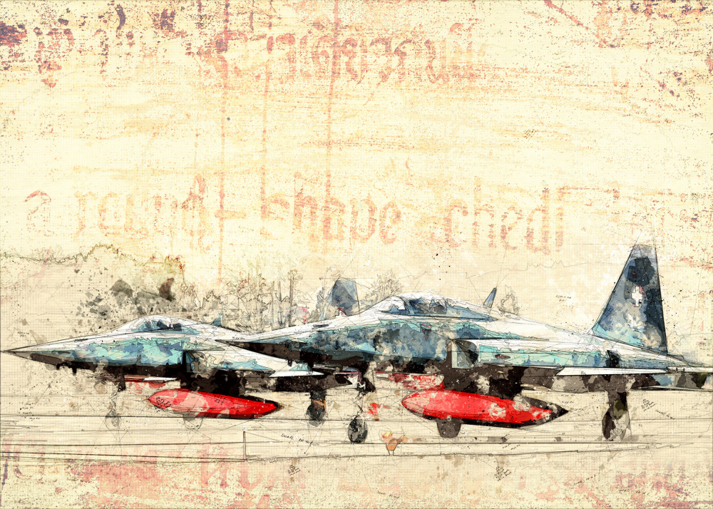 Vintage Fighter Jets by Lembayung senja studio [Vintage Poster] — canvas wall art