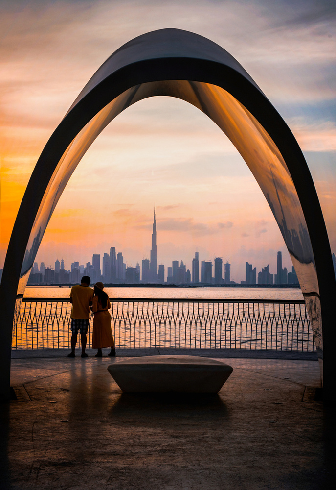 Dubai Sunset Arch View by Rana Jabeen — canvas wall art