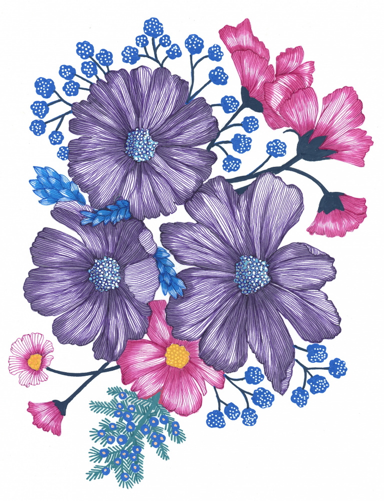 Pink and Purple Florals by Katie O'Shea — canvas wall art