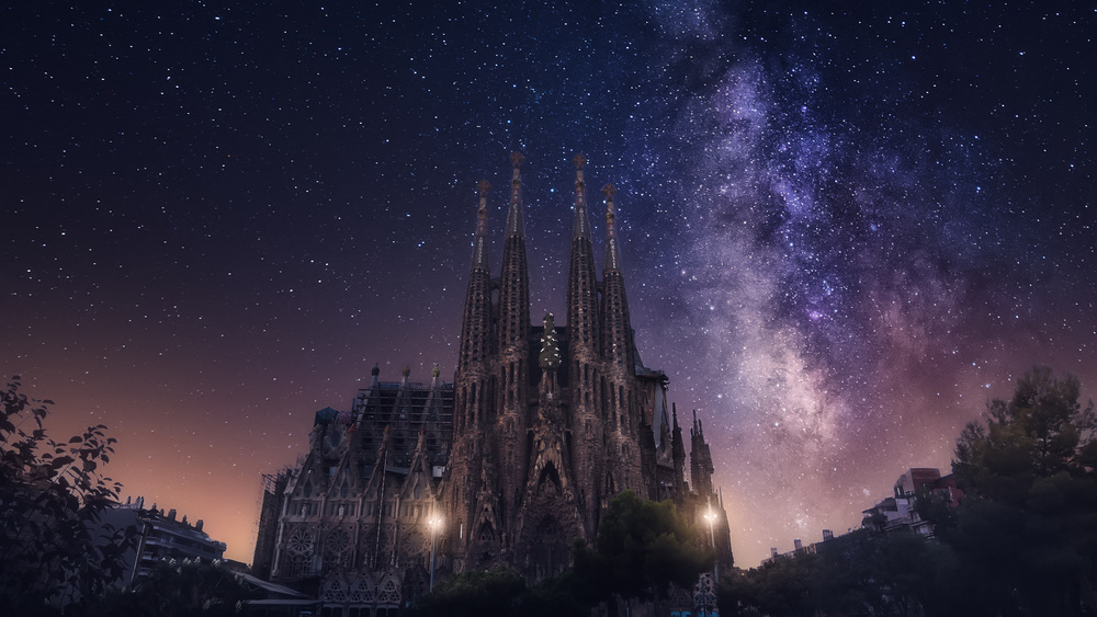 Sagrada Familia Starry Night by Carlos F. Turienzo — canvas wall art