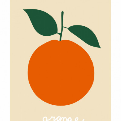 Stylized Orange With Dark Green Leaves
