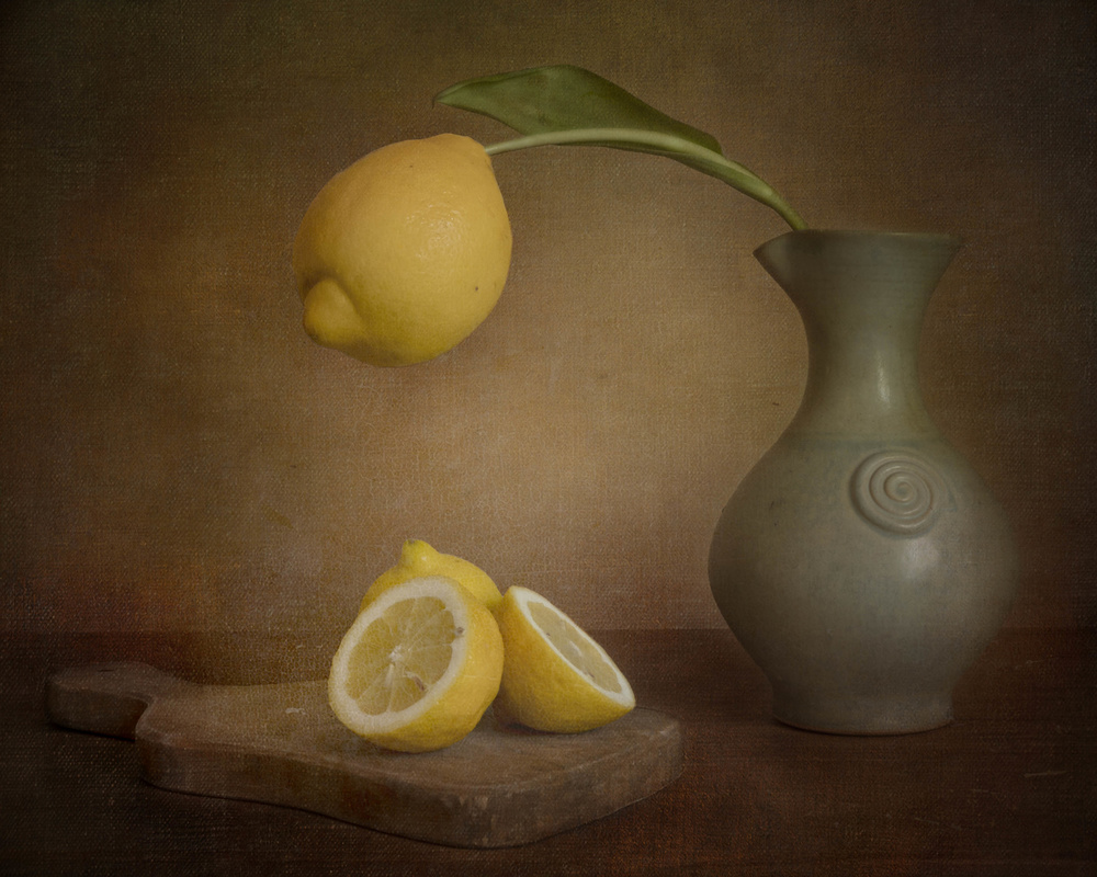 Warm Lemon Still Life by Sharon Williams — canvas wall art