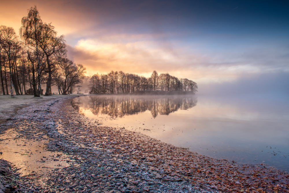 Sunrise Over Misty Lake by Benny Pettersson — canvas wall art