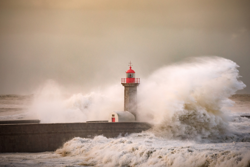 Lighthouse Crashing Waves by Marco Faria — canvas wall art