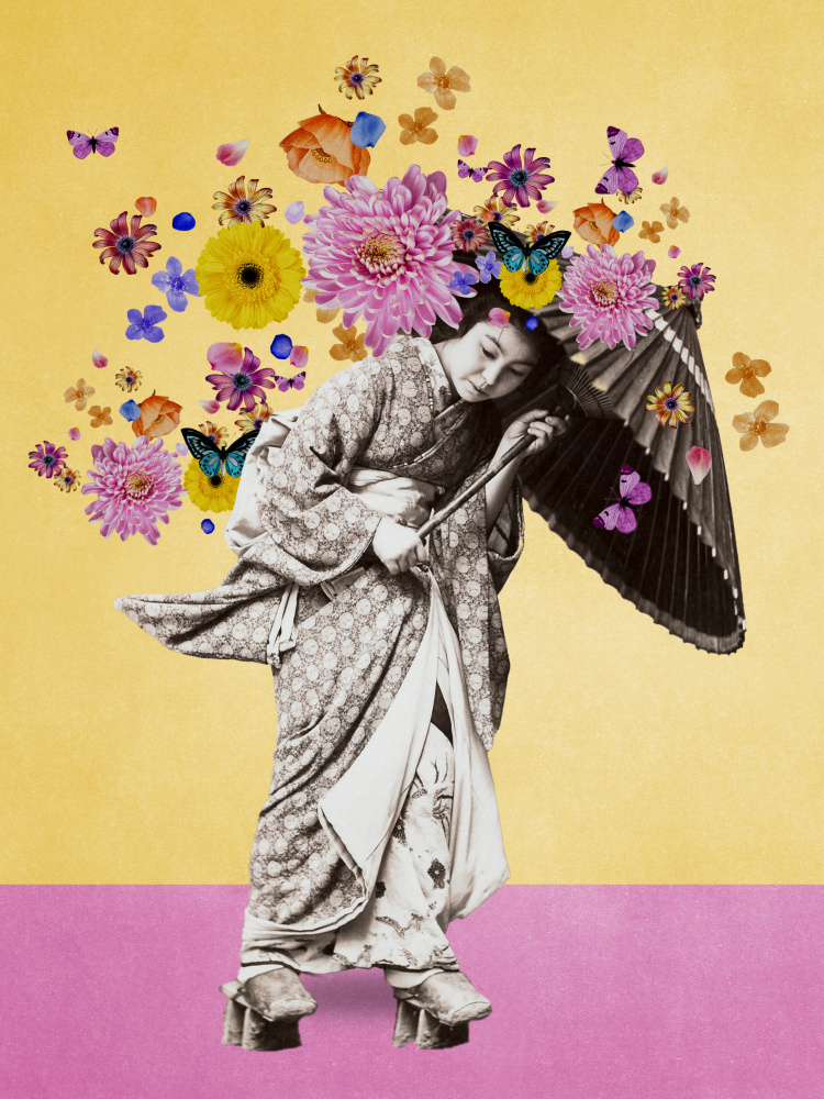 Whimsical Japanese Bloom by Marja van den Hurk — canvas wall art