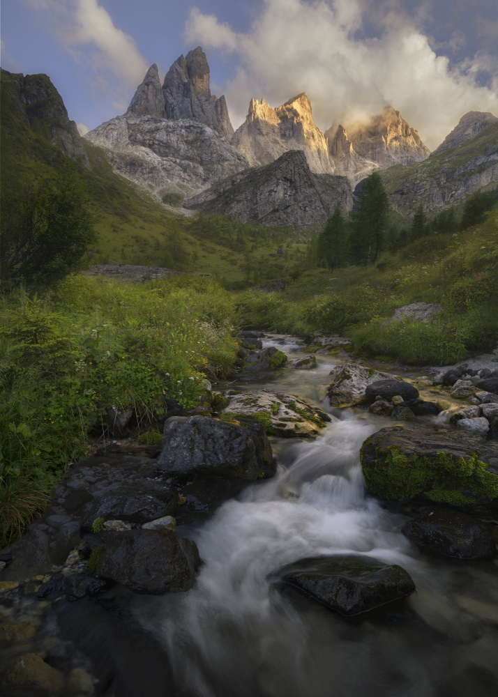 Sunlit Mountain River Valley by Tom Meier — canvas wall art