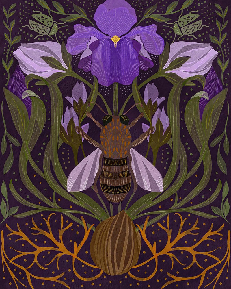 Bee and Iris by Katie O'Shea — canvas wall art