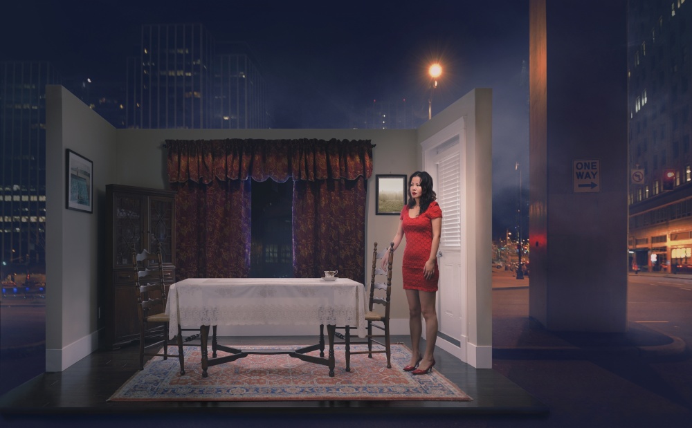 Red Dress City Night by Fang Tong — canvas wall art
