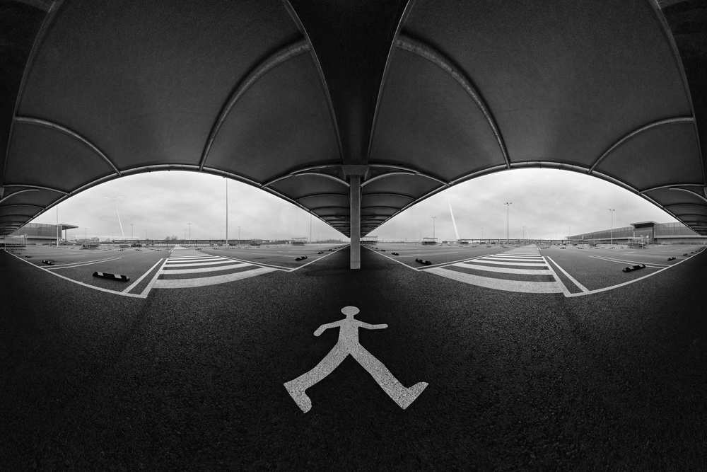 Monochrome Parking Perspective by Francois Casanova — canvas wall art