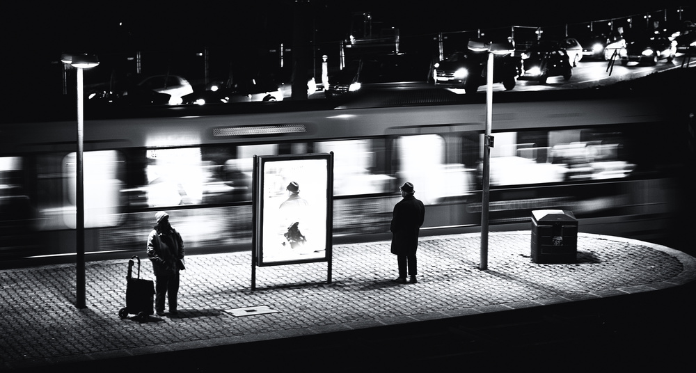 Waiting City Night Train by Jürgen Hartlieb — canvas wall art