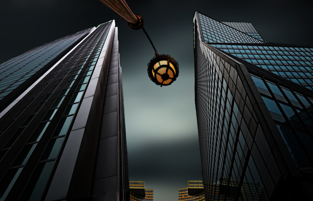 Urban Glow Skyscrapers by Pierre Bacus — canvas wall art