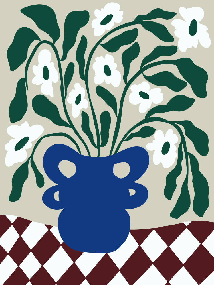 Modern Floral Blue Vase by Miho Art Studio — canvas wall art