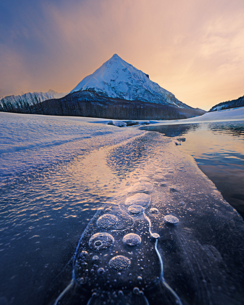 Snowy Peaks Frozen Lake by Leah Xu — canvas wall art