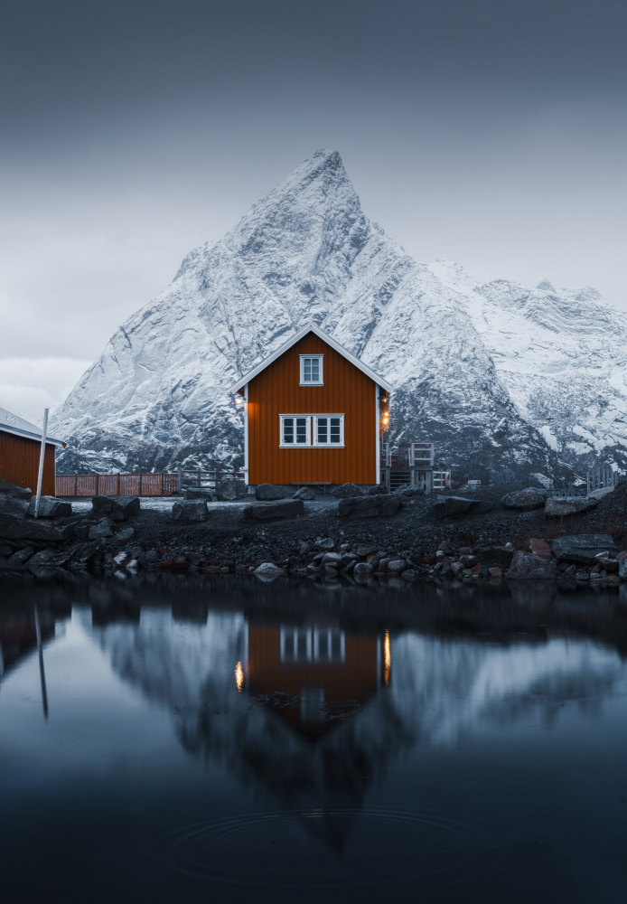 Tranquil Mountain House Reflection by NingYun Ye — canvas wall art