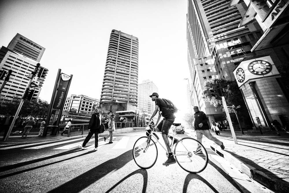 Urban Street Cyclist by Michael Groenewald — canvas wall art
