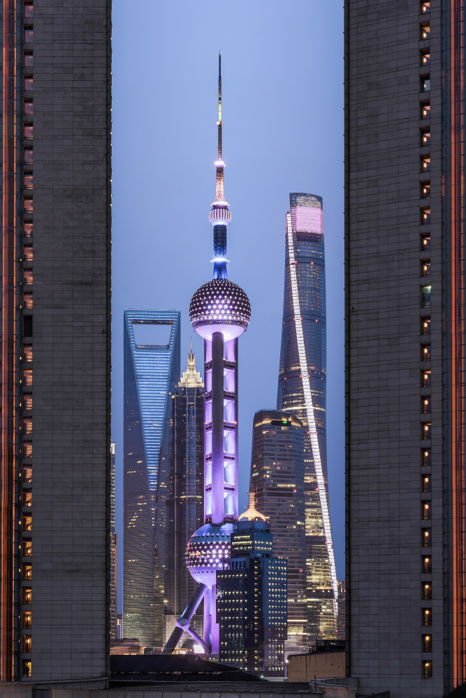 Shanghai Night Skyline by Zhibo Chen — canvas wall art